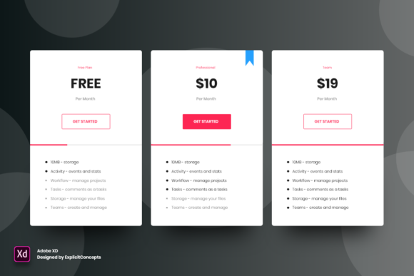 Streamline Design with Pricing Table Vol 02 for Adobe XD